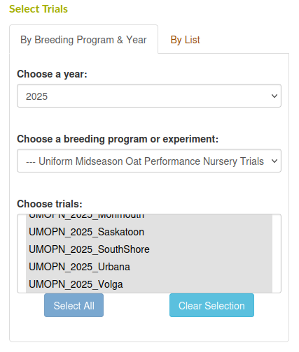 Summarize Trials selection interface